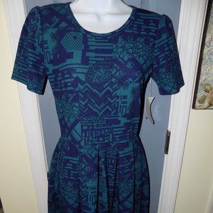 Lularoe Blue/Teal Design Amelia Dress W/Pockets